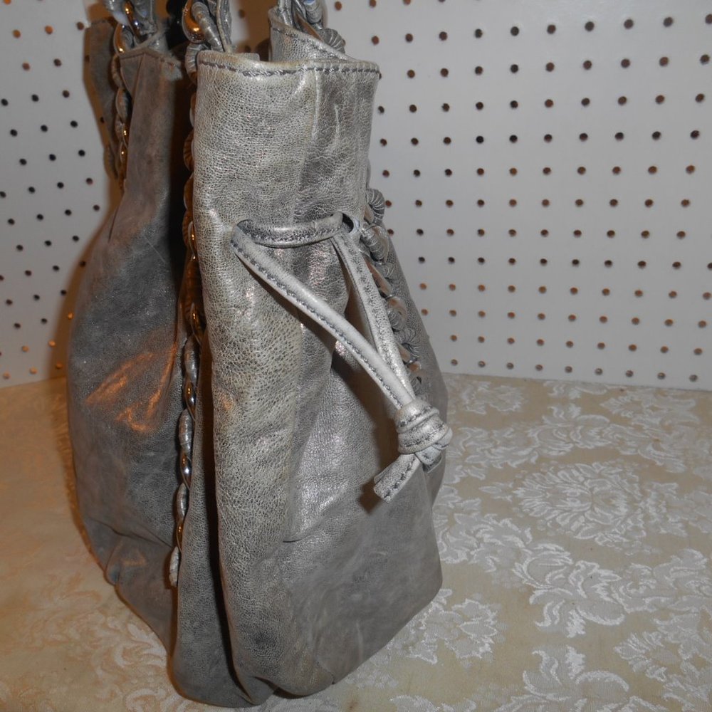 MICHAELS KORS ID CHAIN LEATHER SILVER LG HANDBAG - Picture 4 of 7